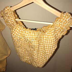 Brandy Melville Yellow Gingham Off the Shoulder